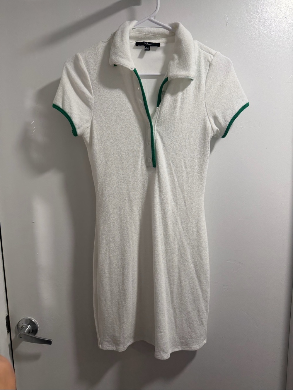 Lulus Inevitable Charm White and Green Terry Knit Collared Mini Dress - Picture 5 of 10